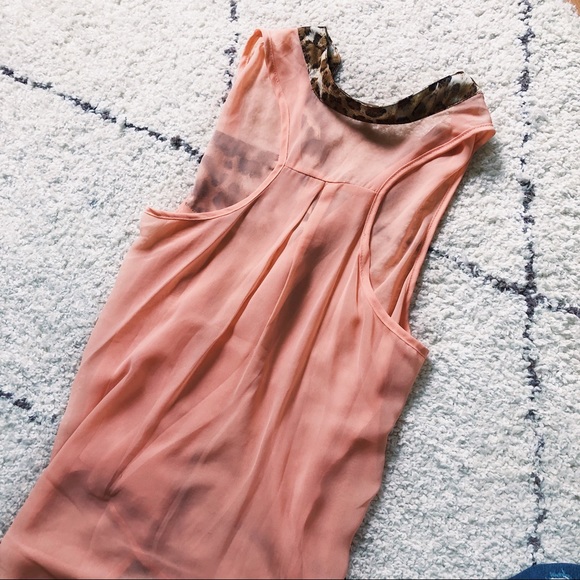 Penelope Pink Sheer High Low Leopard Print Tank Top Razor Back Vneck Size Medium - Picture 2 of 4